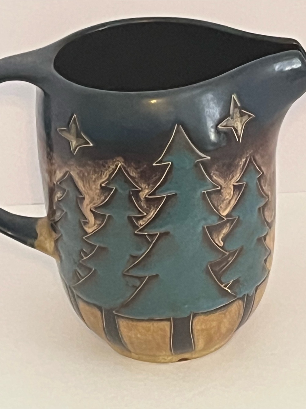 Mara Art Mexico Pitcher Wild Horses Forest Ceramic 7.25" Stoneware Handmade